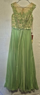 May Queen Couture MQ1177 Mint Green Gown Sz 8 Embroidered Rhinestone Fairycore