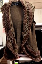 Strickweste Braun Gr. M mit Fellbesatz Gr. 38