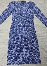 Lauren Ralph Lauren Wrap Dress Size 4 Blue V-neck Office Preppy