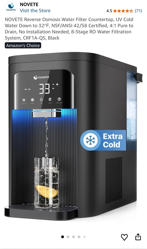 NOVETE Umkehrosmose Wasserfilter Arbeitsplatte, UV Kaltwasser bis 32 ° F,