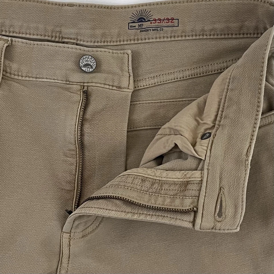 Pantalones chinos Faherty elásticos de felpa de 5 bolsillos para hombre talla 33x30 caqui desierto $198 Foto 4 de 4