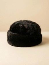 1940s 1960s Vintage Black Fur Hat Classic Mid-Century Winter Elegance