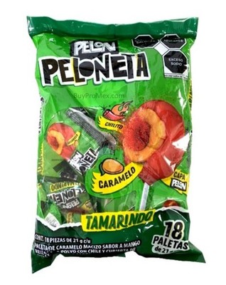 Pelon Peloneta Tamarindo/ Tamarind Spicy Lollipops 18pzs 21g ea