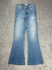 Paige Genevieve Jeans 27 Blue Denim Logo Cotton Stretch Mid Rise Flare Leg 26x31