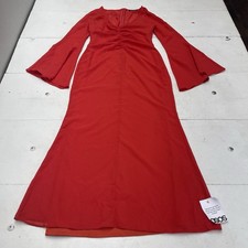 ASOS Design Red Chiffon V Neck Ruched Front Flared Sleeve Maxi Dress Women's 4 