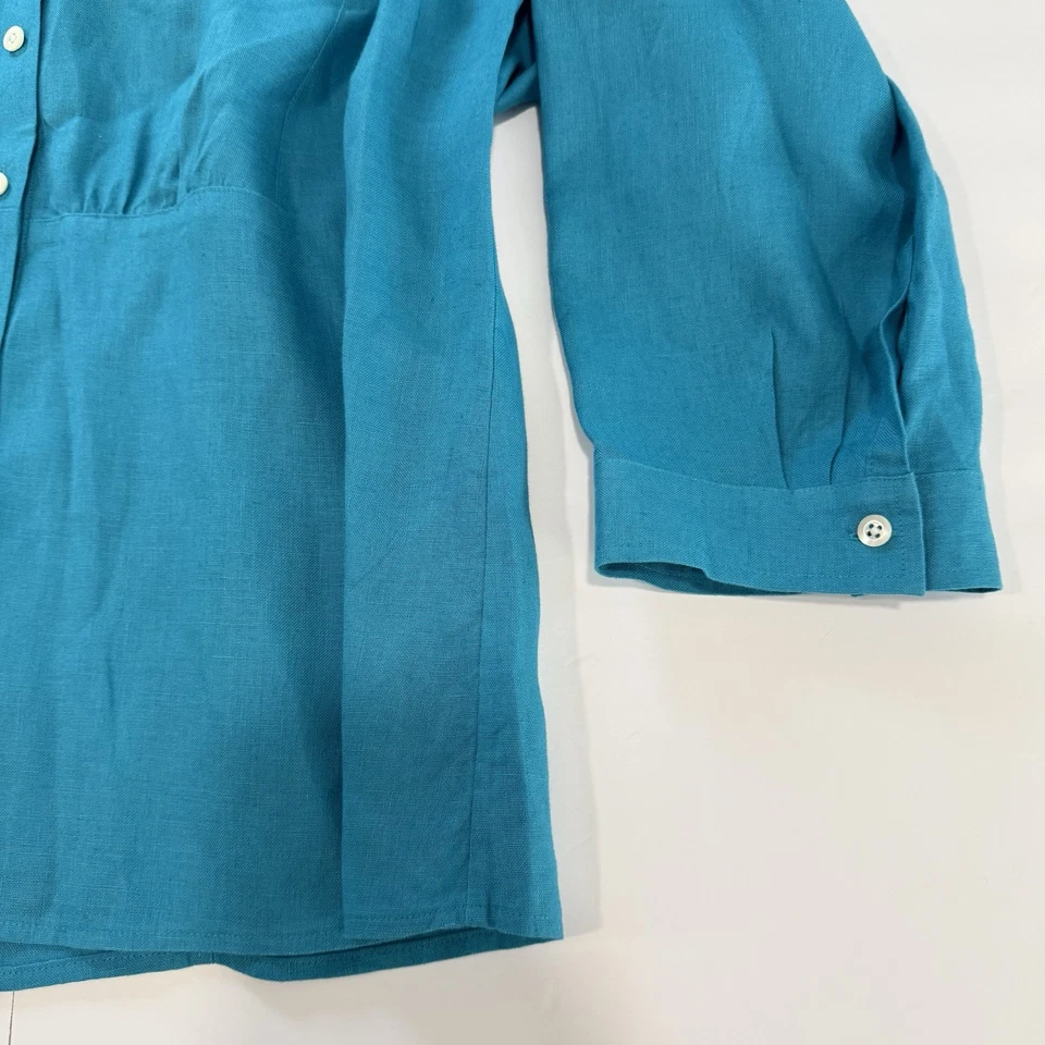 Рубашка Talbots бирюзовая льняная на пуговицах рукав 3/4 размер 16 Вт - Изображение 3 из 4