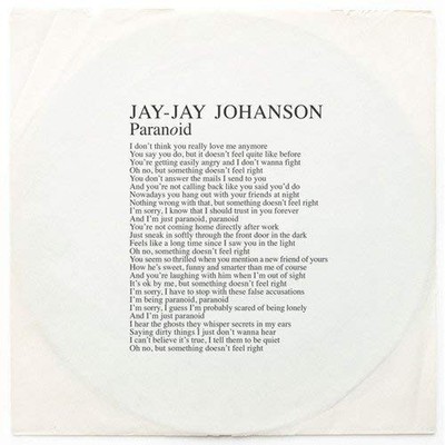 JOHANSON,JAY-JAY-PARANOID (HOL) 12` Single NEU