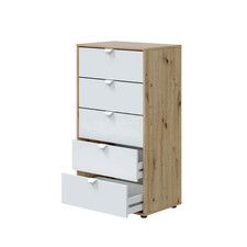 Cassettiera 5 cassetti 60 X 40 X 109 cm rovere nodi bianco opaco piedini 017855W