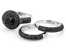 Luxury Rich Black 4.56CT Excellent Round Cut Onyx Modern Stylish Women Ring Set