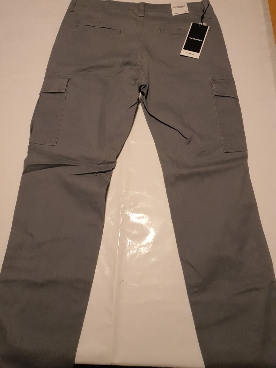 Men's W30 Jack Jones Sedona Sage Cargo Trousers Grey