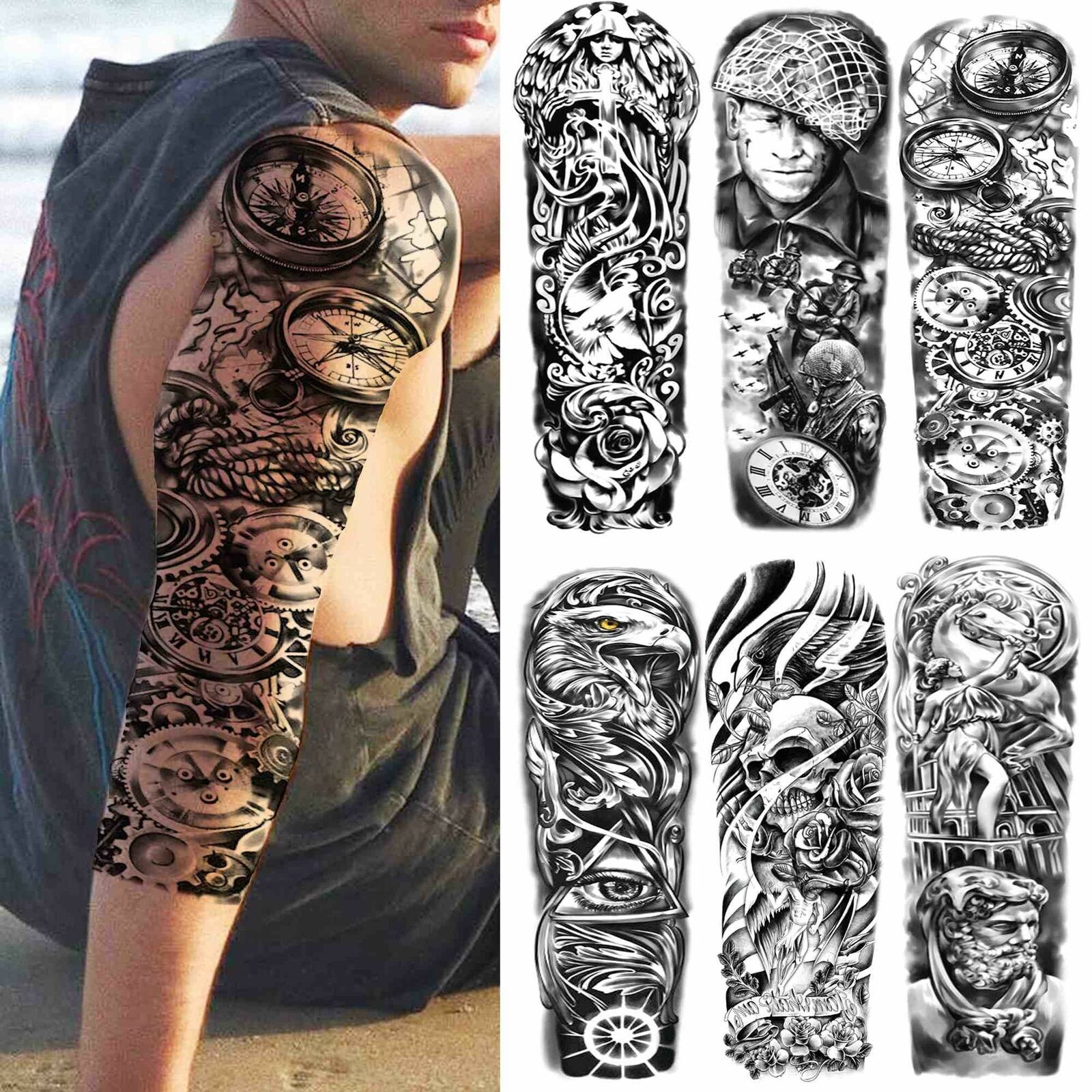 Reloj de tatuaje temporal soldado dios calavera manga de muerte realista para hombres y mujeres | eBay Reloj de tatuaje temporal soldado dios calavera manga de muerte realista para hombres y mujeres | eBay
