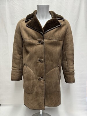 Vintage Damen Heatona echtes Lammfell Wildleder Kunstfellfutter Mantel 46'' Brustumfang