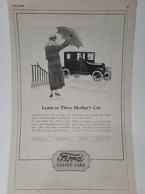 Ford Closed Cars 1920 Print Ad American Boy ''Learn To Drive Mother's Car''