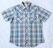 Wrangler Western Large Short Sleeve Pearl Snap Mens Plaid Shirt Button Wrancher
