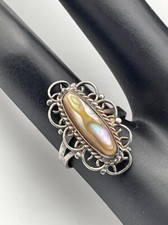VINTAGE 925 STERLING SILVER ABALONE PAUA SHELL LACE RING SIZE 4 BOHO 2303