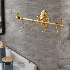 Vintage Towel Storage Shelf Brass Towel Bar Holder Wall-Mounted Rack W/ 4 Hooks