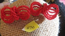Pair Vintage Red Beaded Shoe Bow Clips - Unmarked 30  35 