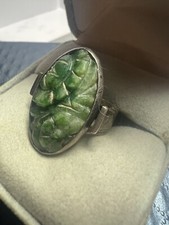 925 Sterling Silver Vintage Carved Jade Leaf Design Ring Sz 5 9474