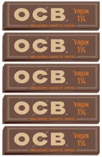5x OCB ROLLING PAPERS VIRGIN 1 1/4 1.25 5/PKS *BEST PRICE* *FREE USA SHIPPING*!