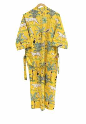 Oversize Cotton Kaftan Caridgan Open Top Kimono Frida Kahlo Bird Bathrobe Beach