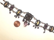 Pink Yellow Bronze Crystal Choker Necklace GOTH Victorian style 1990s