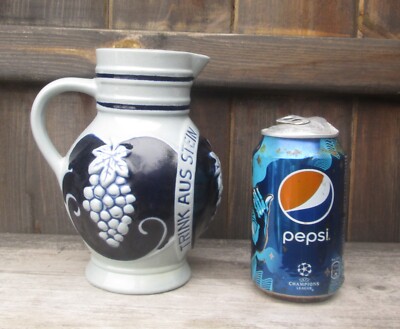 German Stein Water Ewer Jug Cobalt Blue Grey Trink Aus Stein Den Edlen Wein