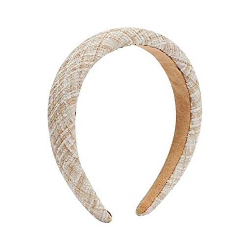 Tweed Plaid Padded Headbands for Women, Girls, Teens (Pink and Beige, 2 Pack) - Picture 7 of 7