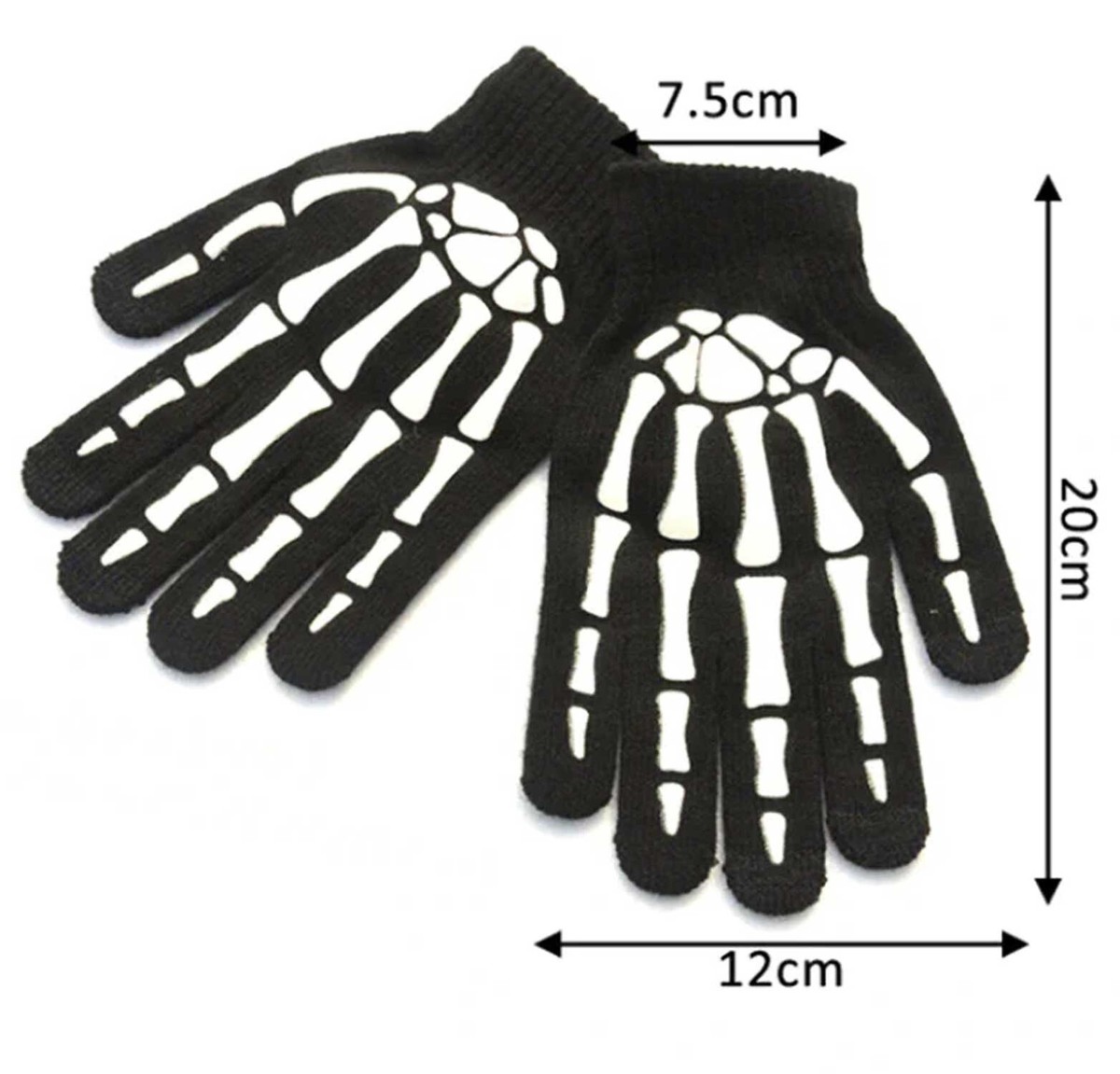 Goth Winter GLOW SKELETON HAND BONE GLOVES Black/White Stretch
