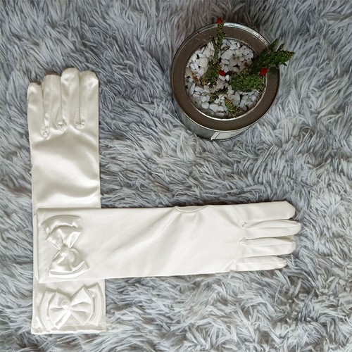 Girls Princess Gloves Long Satin Gloves with Bows Kids Full Finger Mittens - Picture 16 of 34
