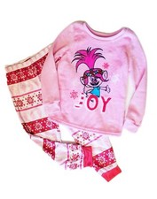 Trolls Poppy JOY Girl's Minky Fleece and Flannel Christmas Holiday Pajama Set