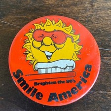Vintage Pinback Button Smile America Brighten the 1980s Dental Tooth Dentist Ad