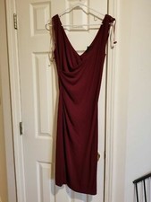 Banana Republic Burgundy Faux Wrap Dress Tie Shoulder Size Medium Excellent 