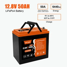 12V 50Ah LiFePO4 Deep Cycle Lithium Iron Battery With BMS For RV Off-Grid USA