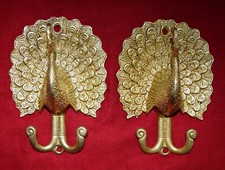 Peacock Wall Hanger Brass Bird Hand Craving Design Hooks Set Of 2 Piece OP24