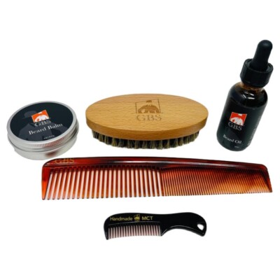 G.B.S Beard Grooming Kit - Beard Oil, Balm,  Brush,  Wood Comb and Combs