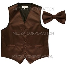 New Men's Vesuvio Napoli Tuxedo Vest Waistcoat Bowtie prom wedding party Brown