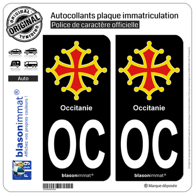 Autocollant Plaque Immatriculation ÒC Occitan Croix Fond Bleu - Lot De 2 - Dimensions 4,5 X 9,8 Cm - Résistant Aux UV Et Lavages - Fabriqué En France