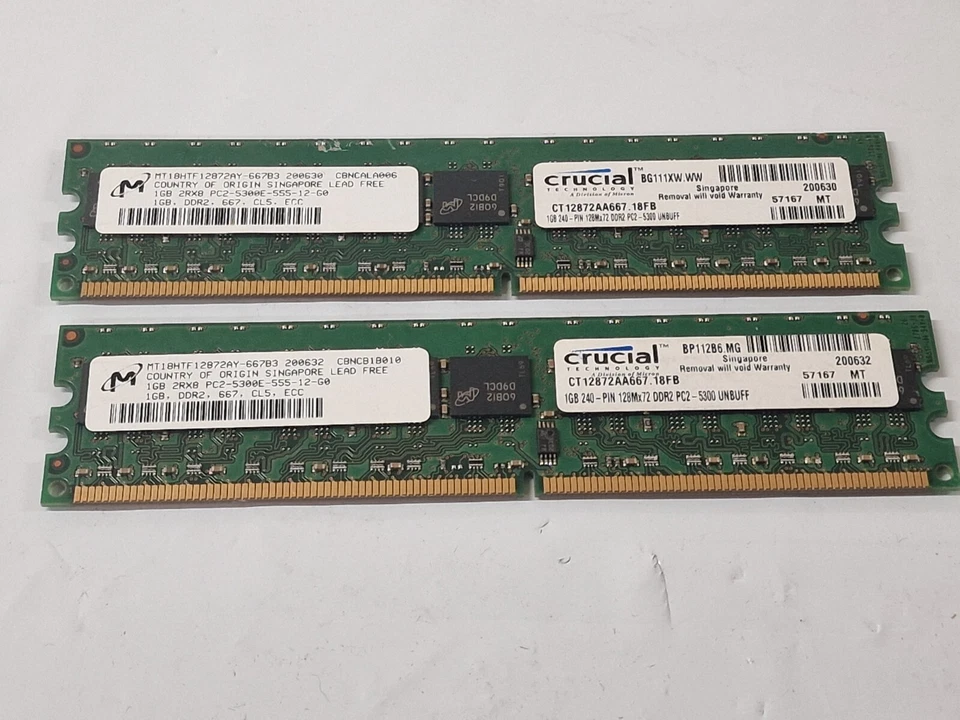 2 x 1GB DDR2-667 PC2-5300E Non-Reg ECC RAM MT18HTF12872AY-667B3 HP 384705-051 - Image 4 of 4