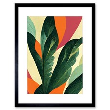 Abstract Boho Exotic Tropical Leaves Framed Wall Art Print Picture 12X16