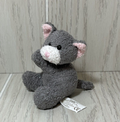 Russ Gray white mini plush cat pink ears nose Clip on Pencil Hugger