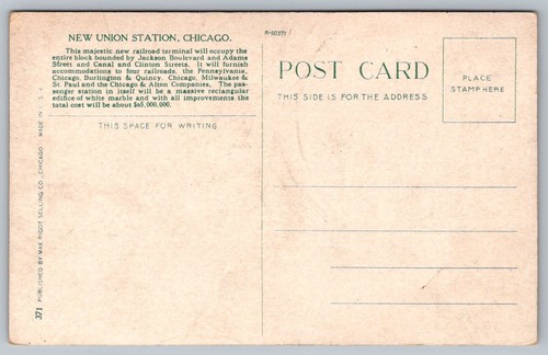 Postcard: New Union Station, Chicago, Max Rigot Selling Co., Unposted - Picture 2 of 2