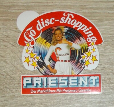 Alter Aufkleber | Sticker PRIESENT - Go disc-shopping HiFi Audio CD