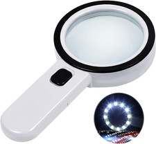 Magnifying Glass with 12 LED Lights, 30X Double Glass Lens Handheld Illuminated