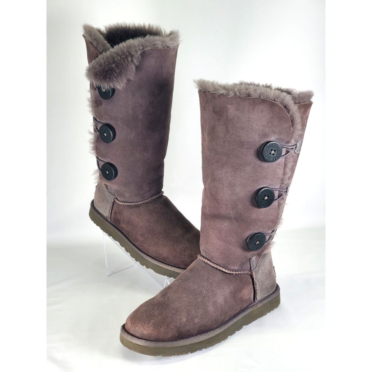 Uggs Women's Gray Sheepskin Bailey Button Triplet Winter Boots