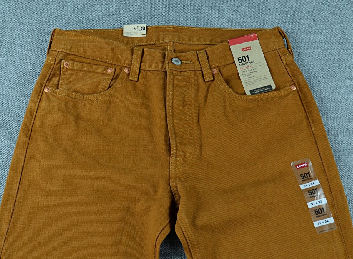 Levi's 501 Original Jeans Mens 31x32 Tan Brown Button Fly Straight