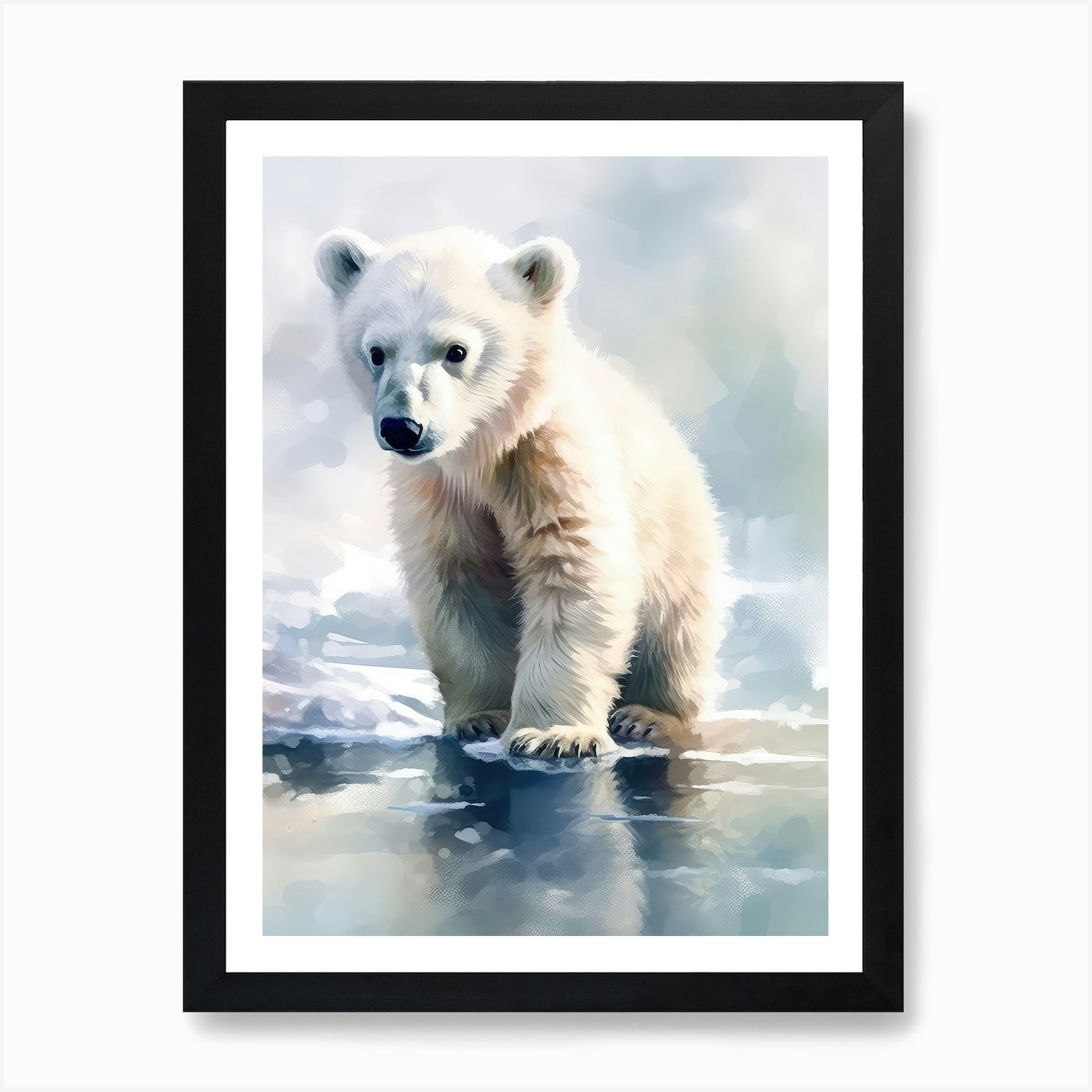 Polar Bear Watercolor Art Print Framed Canvas Wall Decor