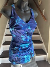 Vintage PinUp Royal Blue Floral Maxine Hollywood Lined Quality Swim Bathing Suit