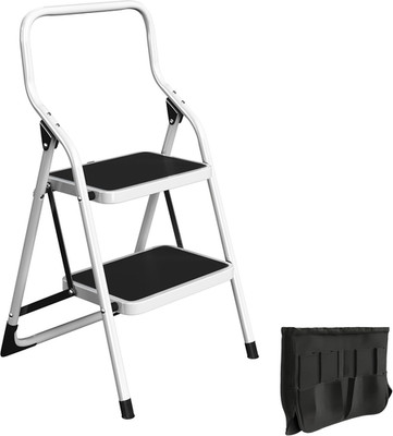 2 Step Ladder Folding Step Stool Ladder for Adults with Handrails and Tool Bag -