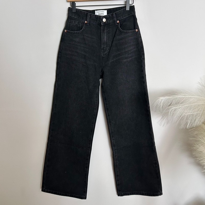 Reformation Jeans Wilder Stretch High Rise Wide Leg Wash Black Size 26
