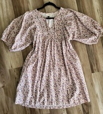 Universal Thread Cream Floral Midi Dress Size M Cottagecore Prairie Boho Pockets